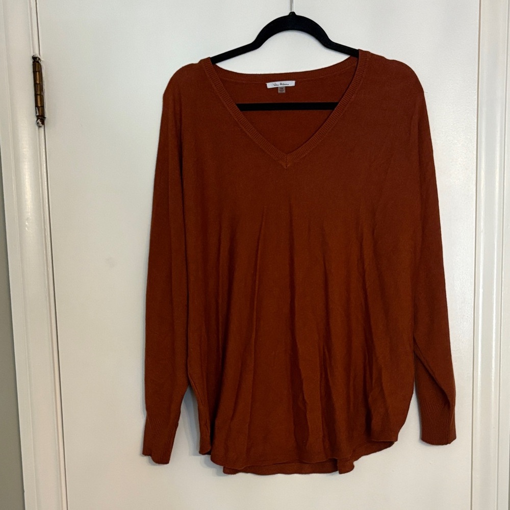 Elegant V-Neck Rust Blouse